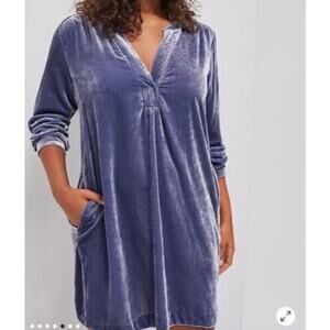 Anthropologie Melody Crushed Velvet Tunic Dress Slate Blue Long Sleeve Sz Small